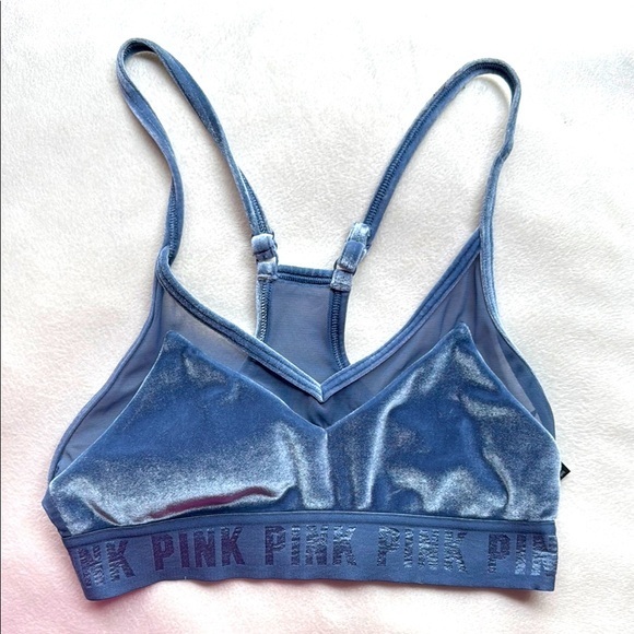 PINK Victoria's Secret Other - PINK Victoria's Secret Sheer Mesh Blue Velvet Bralette Womens XS Loungewear Bra